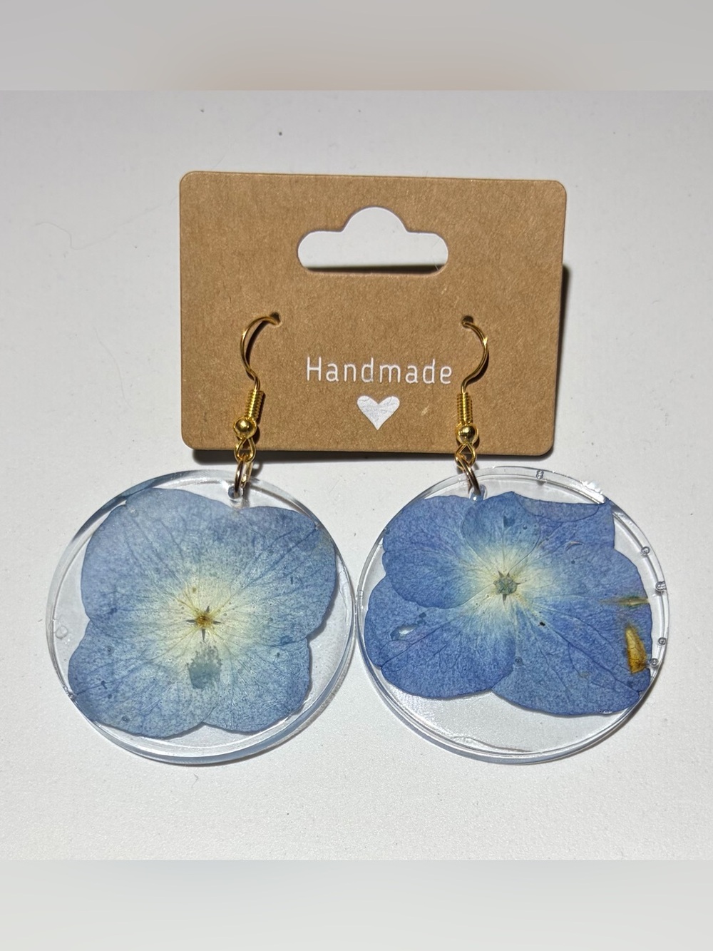Handmade Blue Floral Resin Drop Earrings